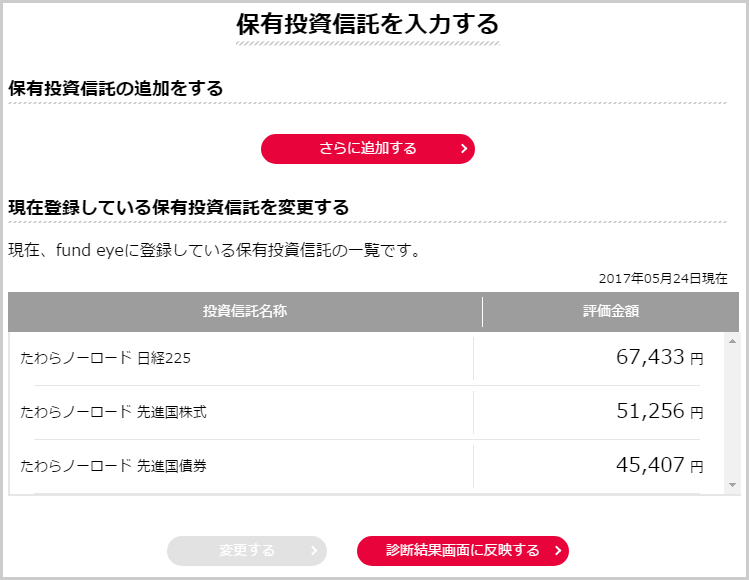 『fund eye』に自身が保有する投資信託を入力