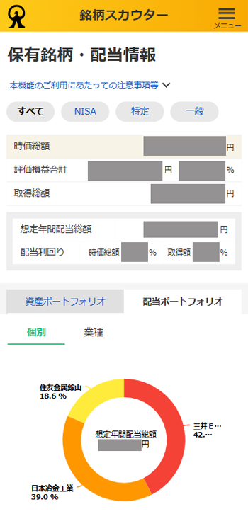 マネックス証券の銘柄スカウター内で確認できる配当情報