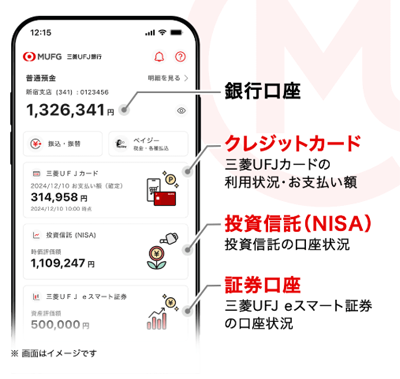 三菱UFJ銀行のアプリ画面