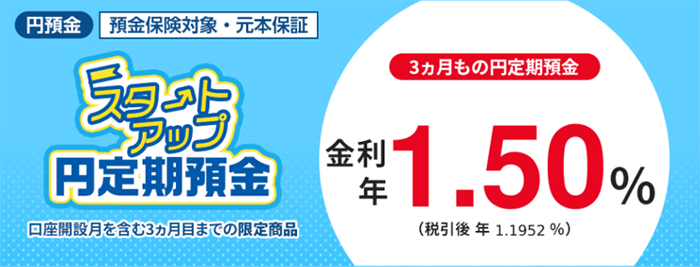【3カ月もの1.5%】スタートアップ円定期預金