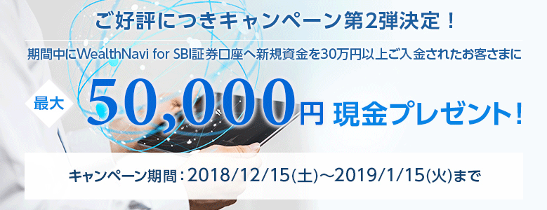 WealthNavi for SBI証券のキャンペーン