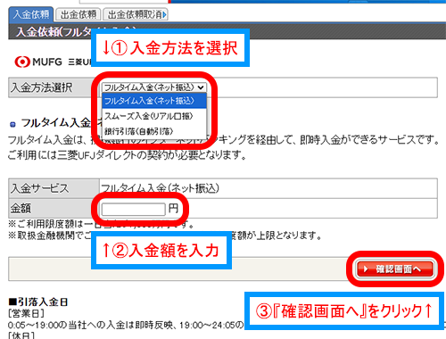 入金依頼(ネット振込EDI)ページ