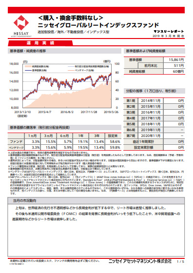 ＜購入・換金手数料なし＞ニッセイグローバルリートインデックスファンド