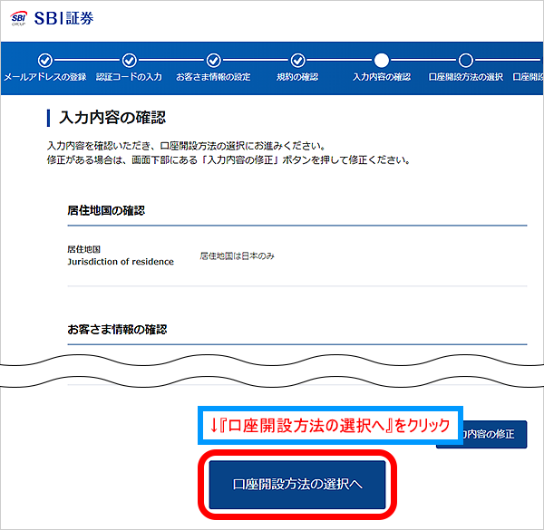 入力内容の確認画面