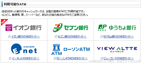 住信SBIネット銀行で利用できるATM