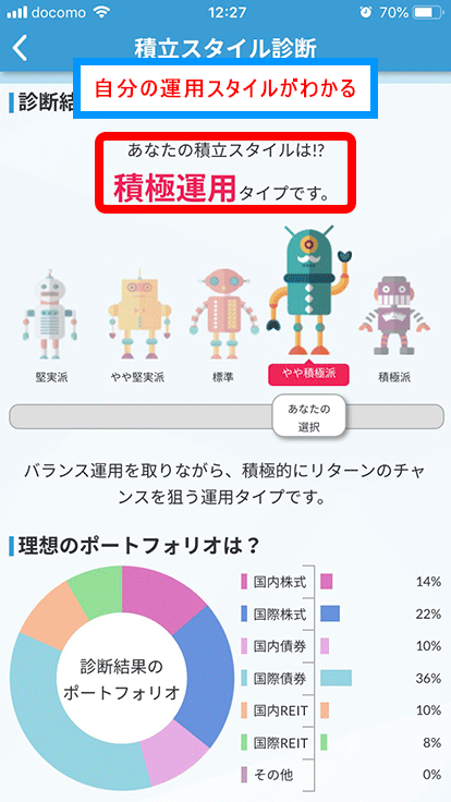 「積立スタイル診断」診断結果画面