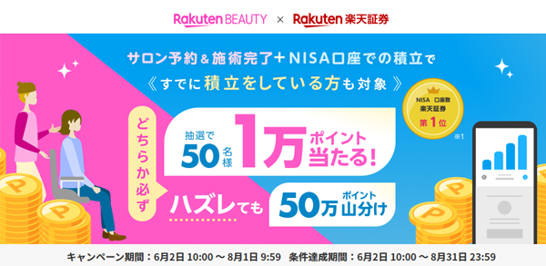 【楽天ビューティ×楽天証券】1万ポイント抽選&50万ポイント山分けキャンペーン!