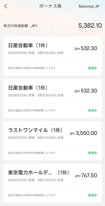 moomoo証券(ムームー証券)の特典獲得画面